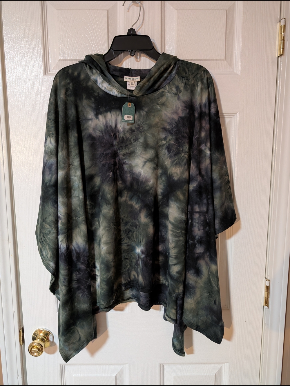 Tie-Dye Hooded Poncho - Olive & Black